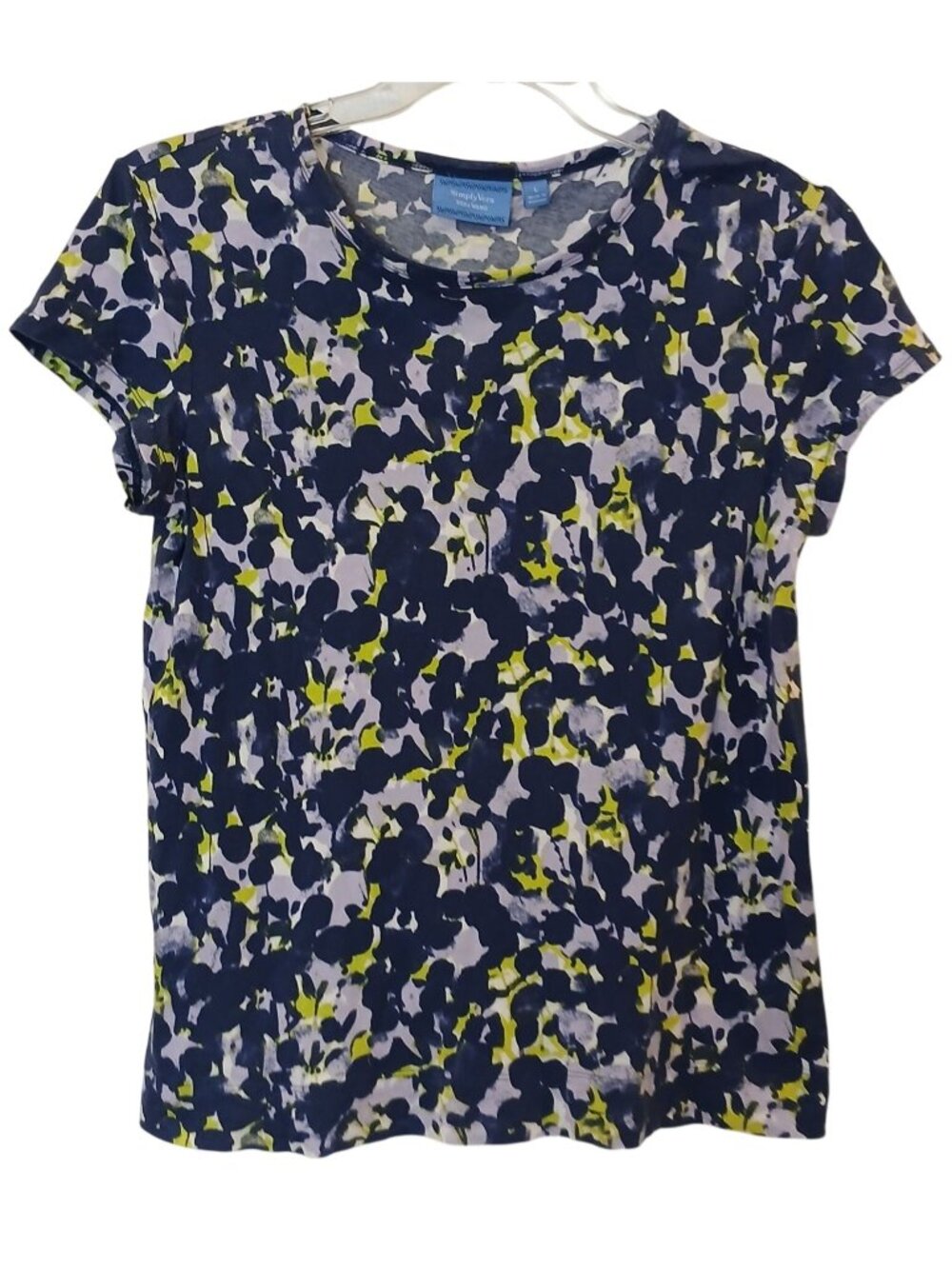 Simply Vera Vera Wang Womens Large Floral Print Top Navy Yellow  100% Cotton #D-